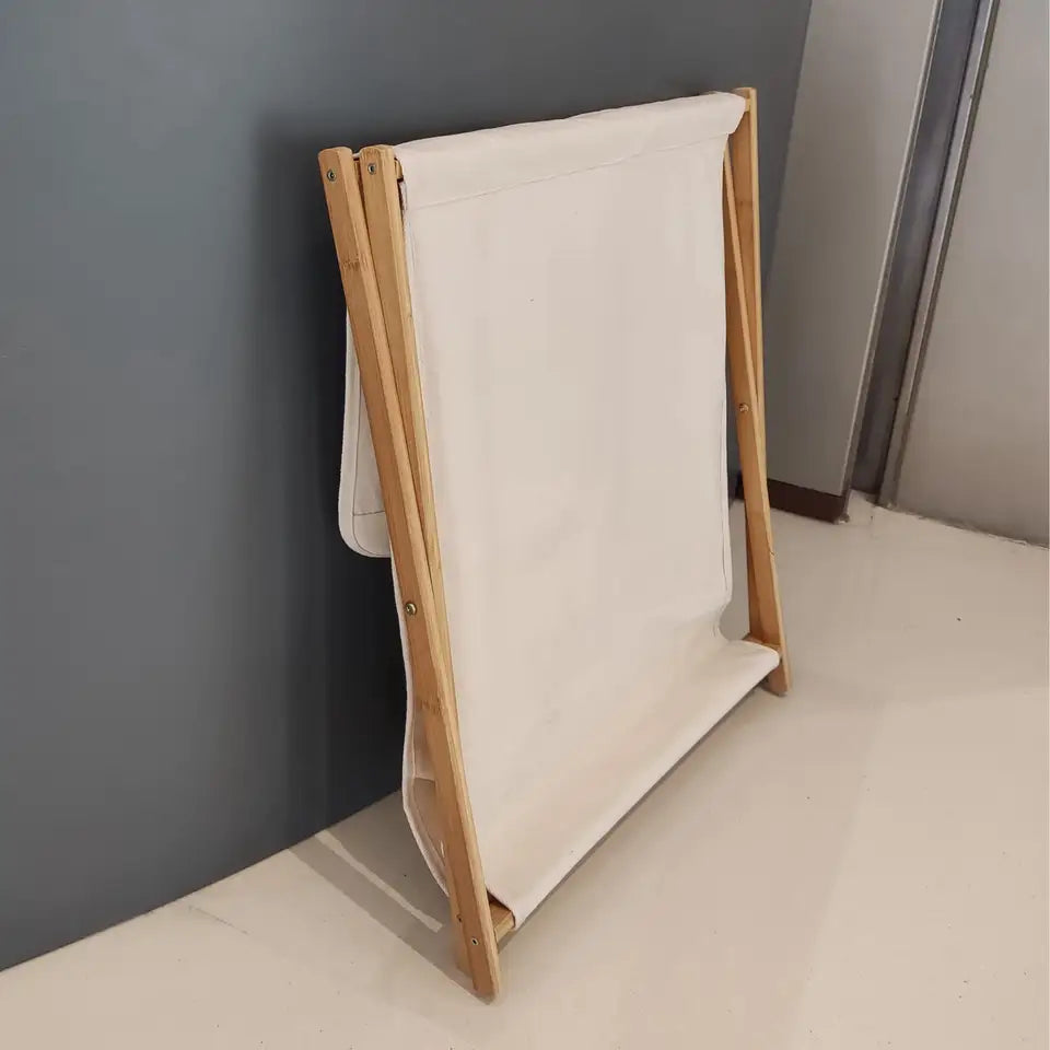 Faltbarer Wäschekorb mit Deckel - Beige, 56,5x40x34 cm - Hochwertige Baumwoll-Leinen Mischung - Stabiler Bambusrahmen