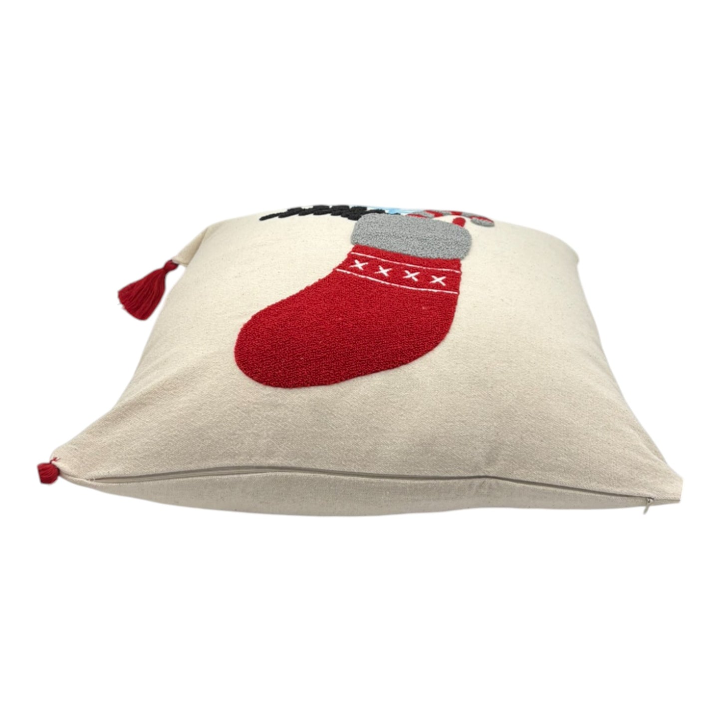 Dekokissen mit Punch Stickerei - Weihnachten - Weihnachtssocke - 43 x 43cm