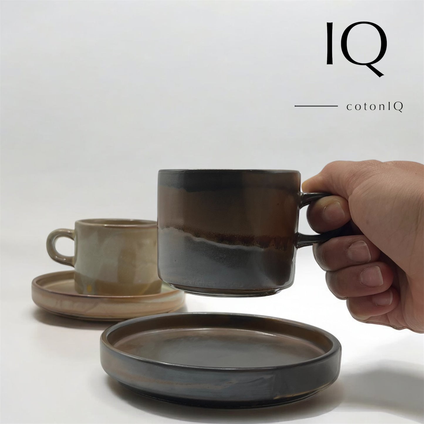 Keramik-Tassen-Set – Erd- und Grautöne – 220 ml