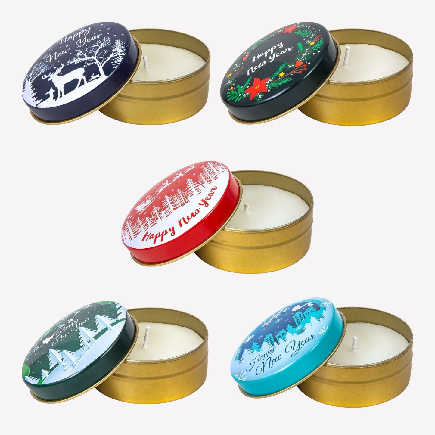 Duftkerze in Metalldose - 5er Set - Happy New Year