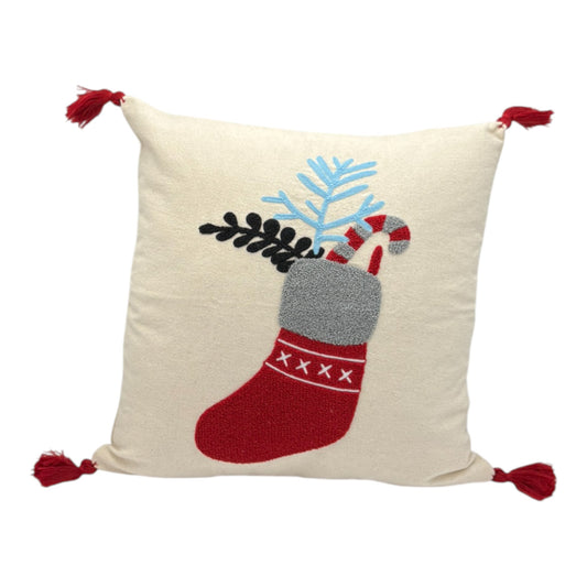 Dekokissen mit Punch Stickerei - Weihnachten - Weihnachtssocke - 43 x 43cm