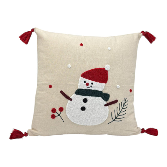 Dekokissen mit Punch Stickerei - Weihnachten - Schneemann - 43 x 43cm