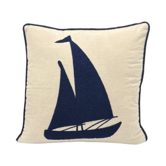 Dekokissen mit Punch Stickerei - Marine - Segelboot - 43 x 43cm