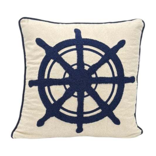 Dekokissen mit Punch Stickerei - Marine - Steuerrad - 43 x 43cm