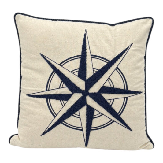 Dekokissen mit Punch Stickerei - Marine - Windrose - 43 x 43cm
