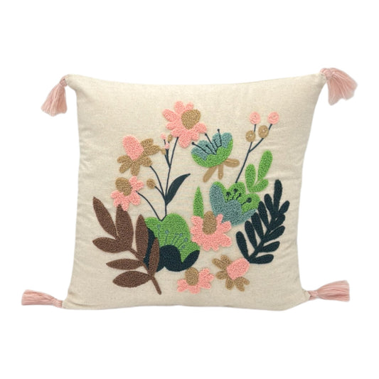 Dekokissen mit Punch Stickerei - Blume - Blumenstrauss - 43 x 43cm
