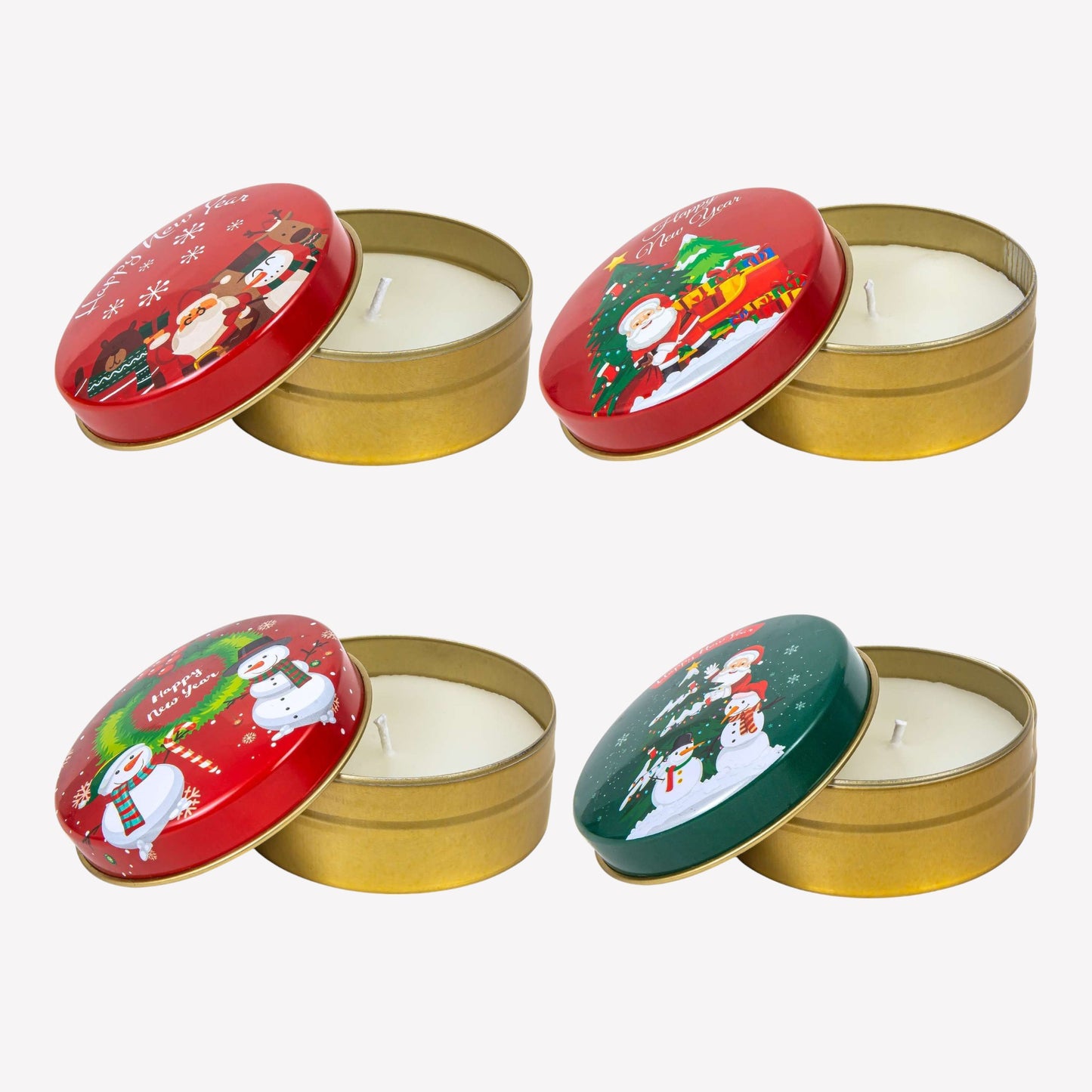 Duftkerze in Metalldose - 4er Set - Weihnachtsmann & Schneemann