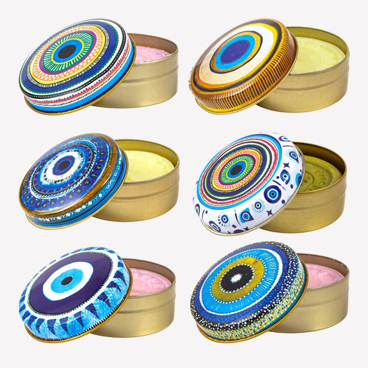 Natürliche Olivenölseife in dekorativer Dose - 6er Set - Evil Eye - Duftmix